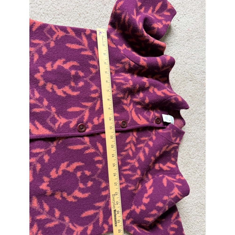 Sundance Cardigan Coat Merino Wool Blend Button Front Jacquard Purple Pink Large - Picture 6 of 8
